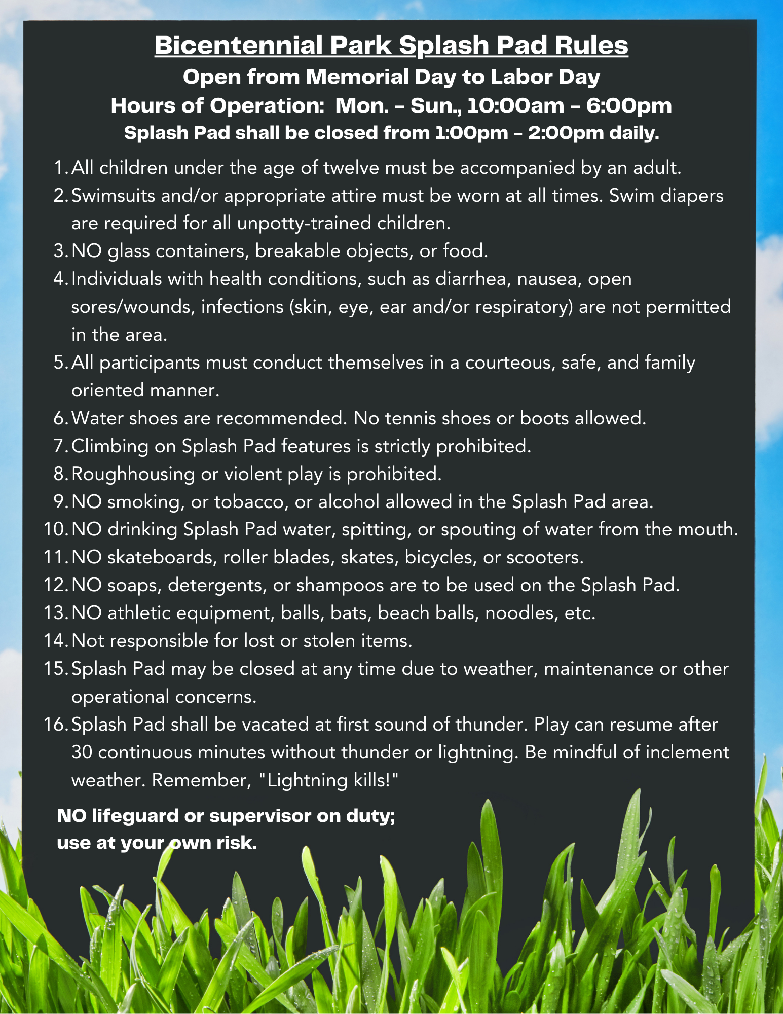 Splash Pad Rules - Updated