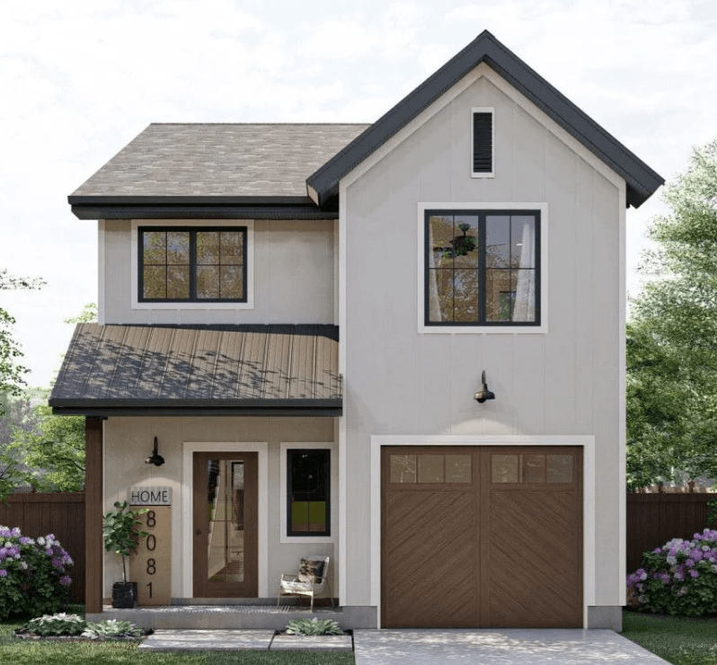 digital rendering of house, 2 story, grey Covington style